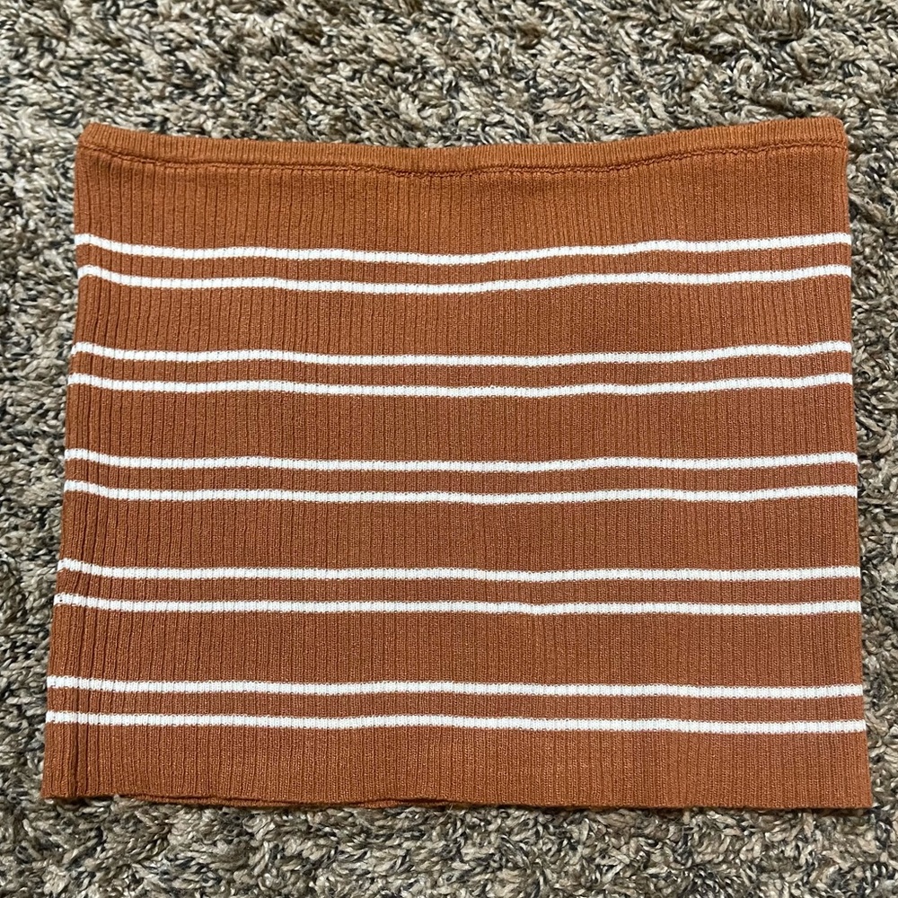 Orange striped strapless crop top